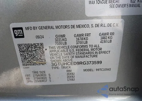 2024 GMC Sierra 1500 2Wd Short Box Elevation z USA, uszkodzony, nr VIN 3GTUHCED9RG373599